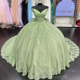 Sage Green Princess Quinceanera Dress Ball Gown Applique Off Shoulder Sweet 16 Semi Formal Prom Dress